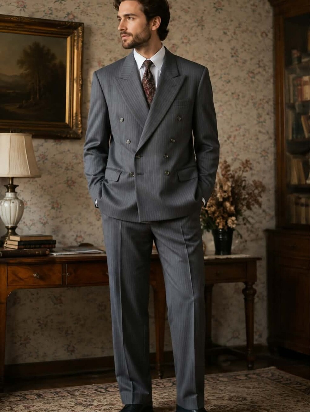 Double-Breasted Gray Pinstripe Blazer